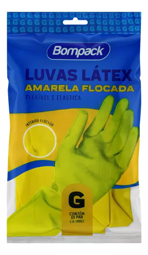 LUVA P- G AMARELA LATEX FLOCADA PAR - BOMPACK